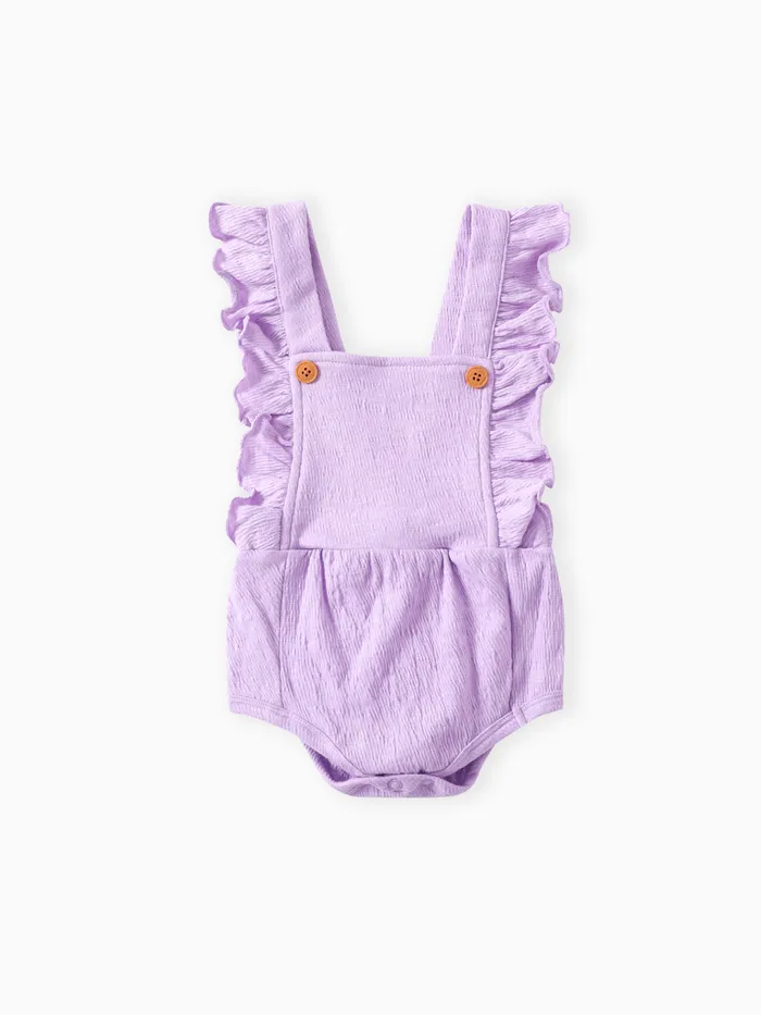 Baby Girl Solid Color Ruffled Button Romper