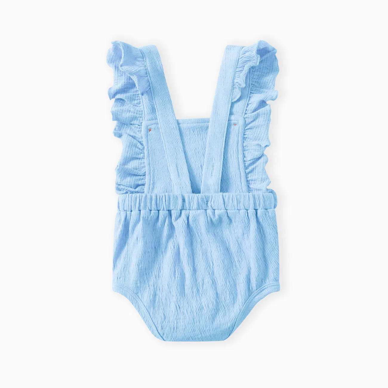 Baby Girl Solid Color Ruffled Button Romper Blue big image 1