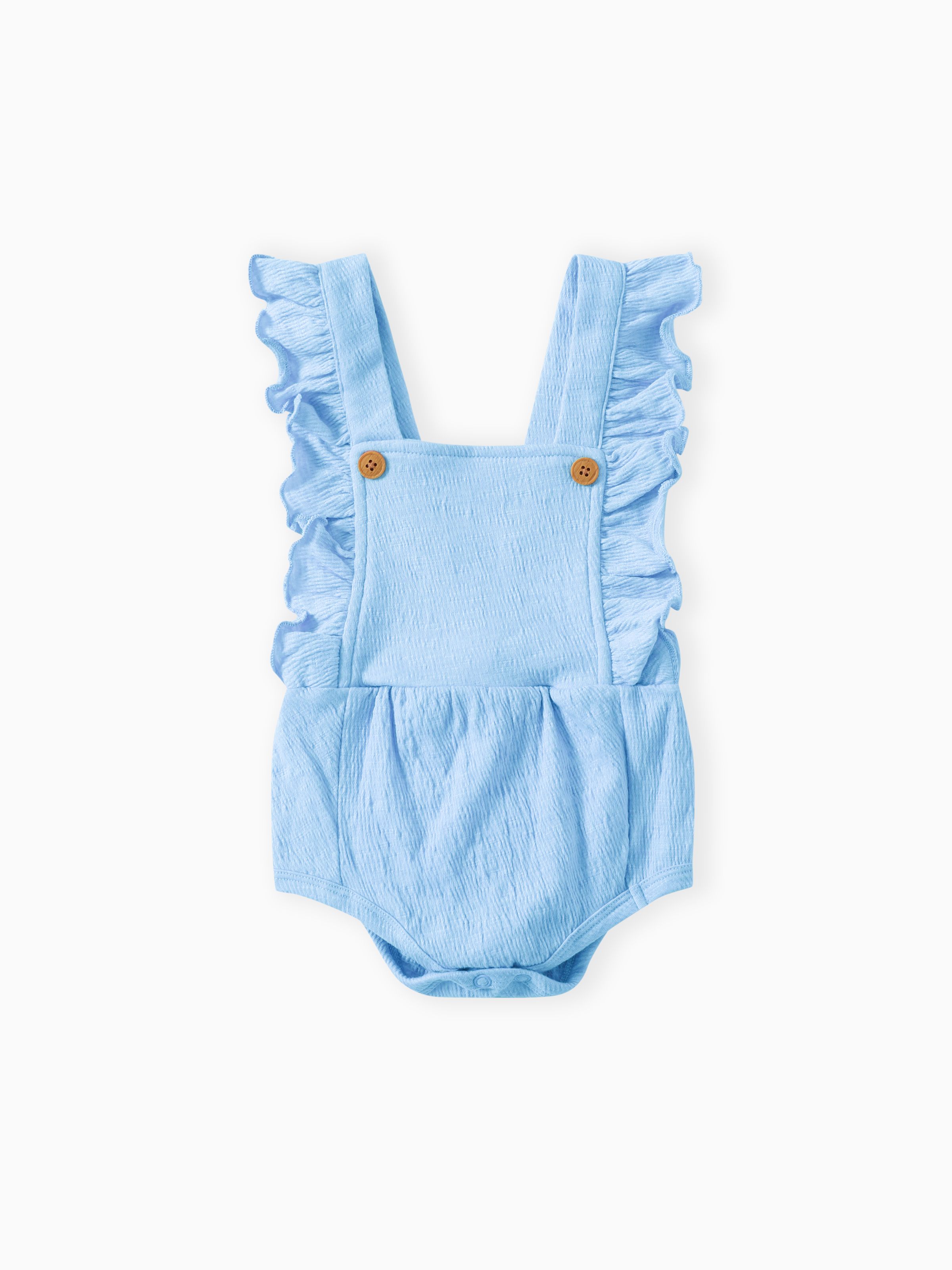 

Baby Girl Solid Color Ruffled Button Romper