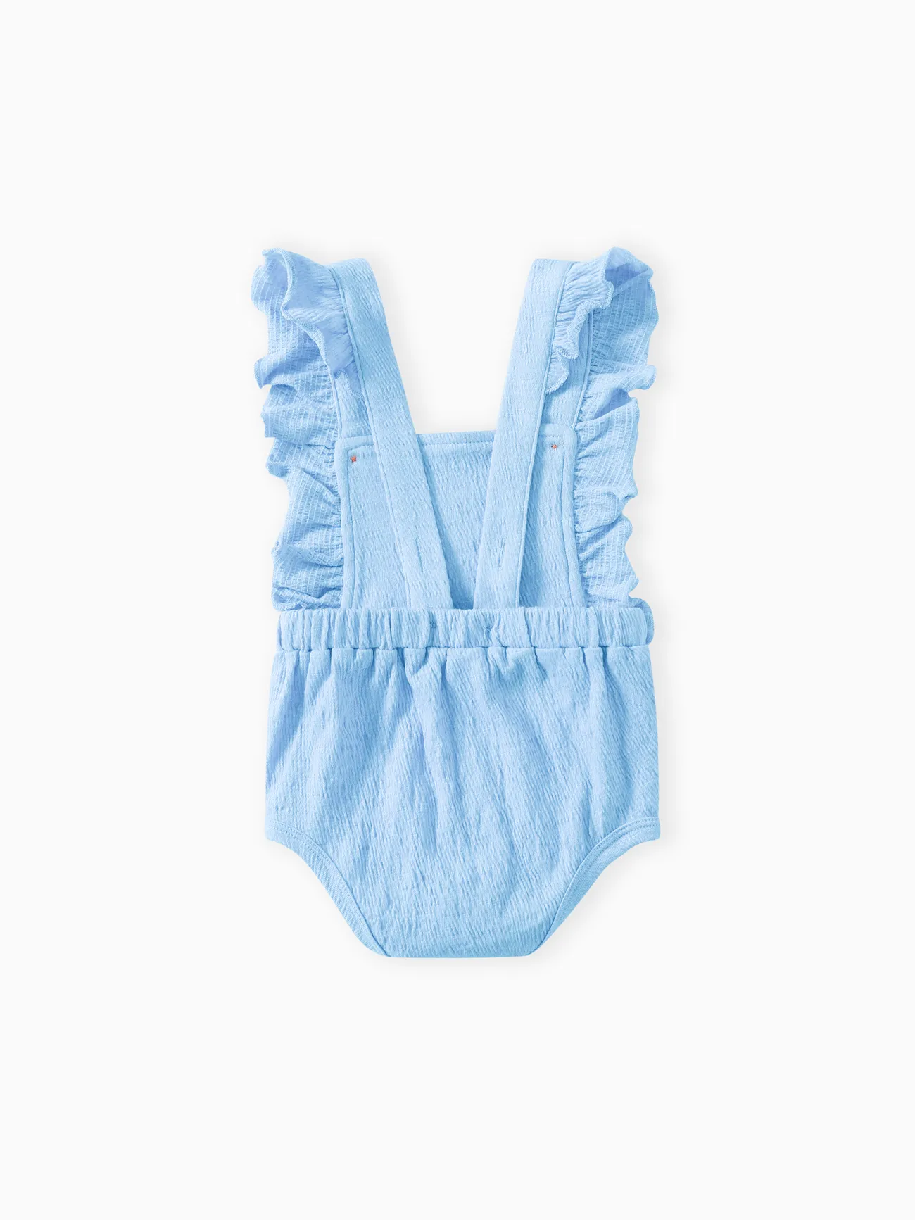 Baby Girl Solid Color Ruffled Button Romper Blue big image 1
