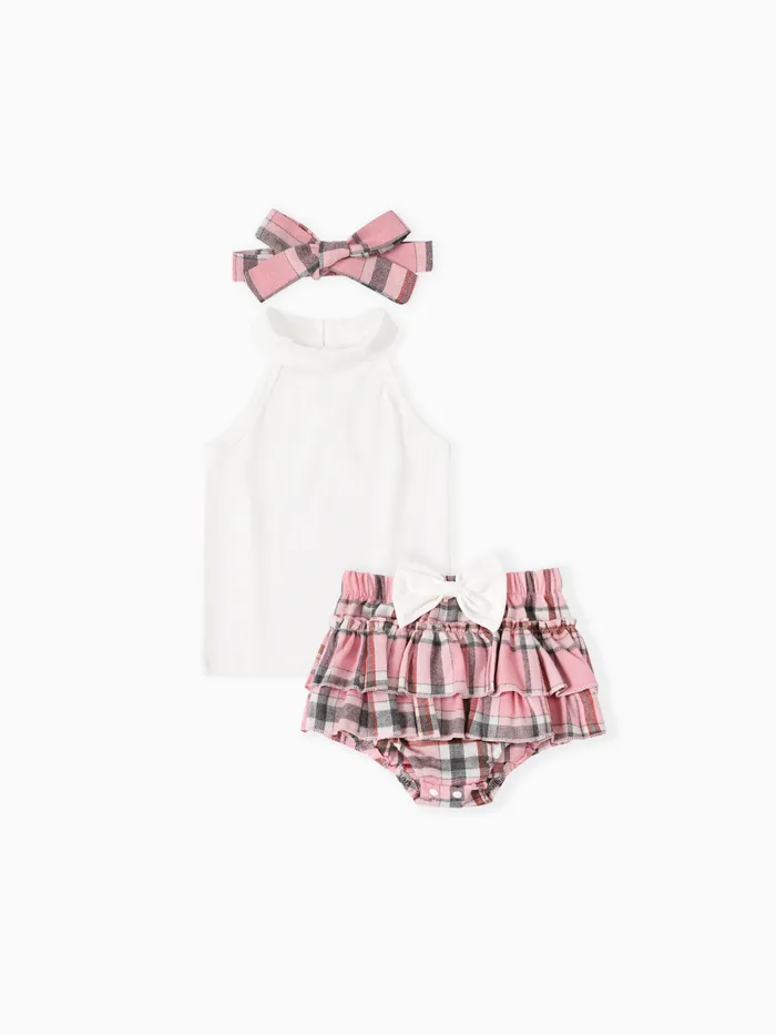 Sweet Baby Girl 3pcs Set with Ruffle Edge in Grid/Houndstooth Pattern