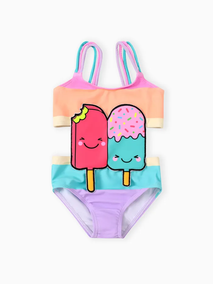 Rainbow Striped Swimsuit with 3D Design for Kids