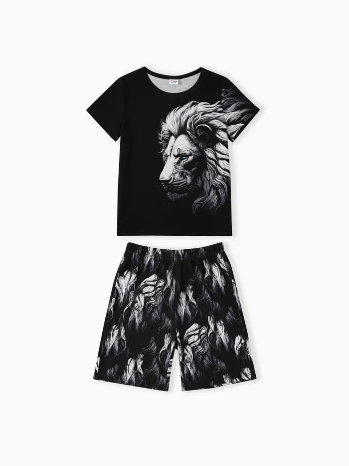 Animal Pattern Lion 2pcs Avant-garde terno para menino, poliéster / elastano, ternos infantis regulares