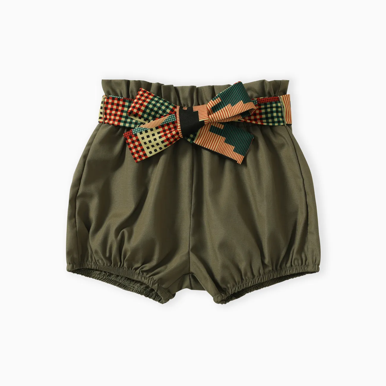 4pcs Baby Girl Sweet Geometric Pattern and Ruffle Edge Top/Pants/Headband/Belt Set  Olivegreen big image 1