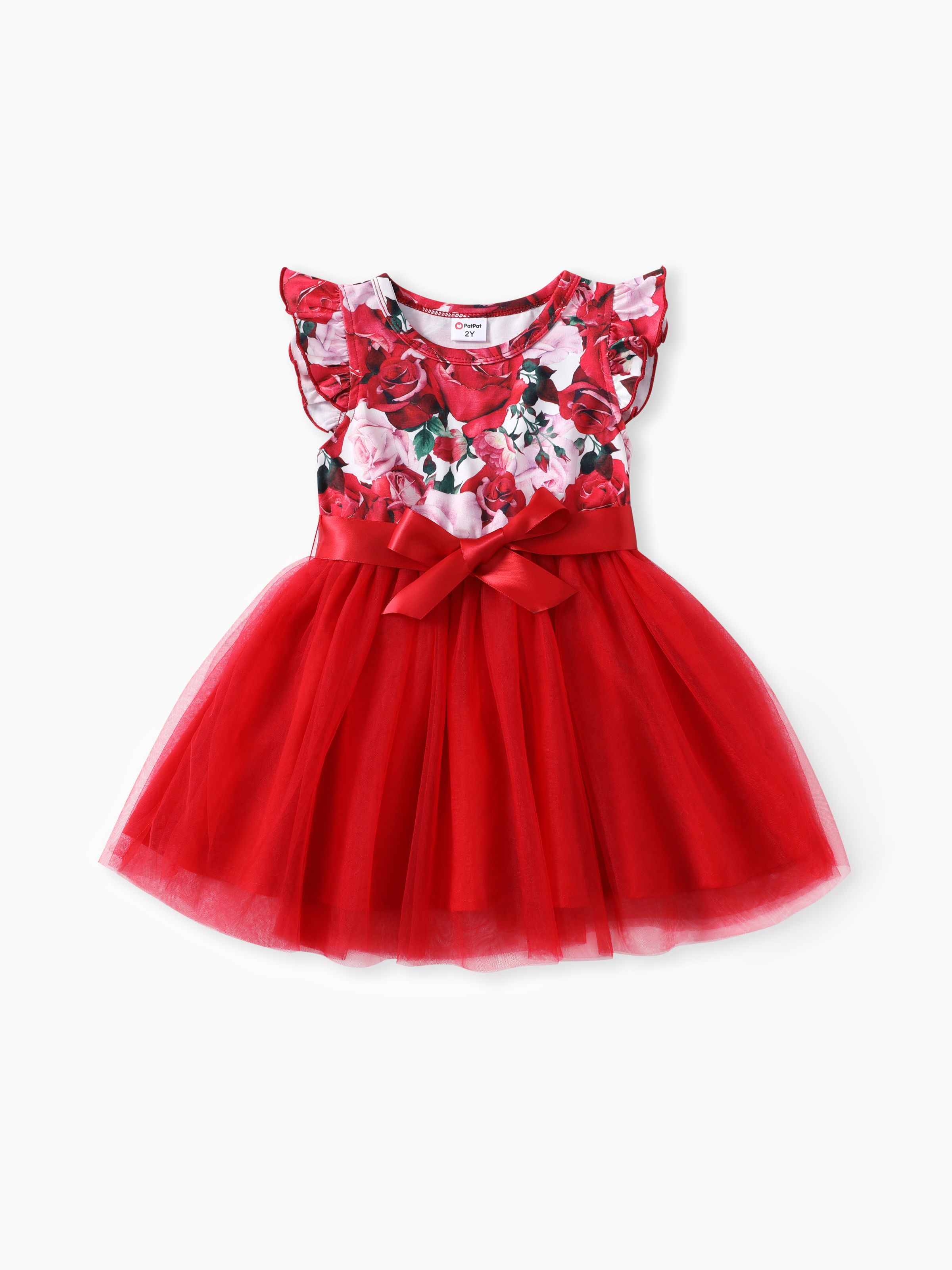 

Toddler Girl Floral Print Mesh Spliced Dress