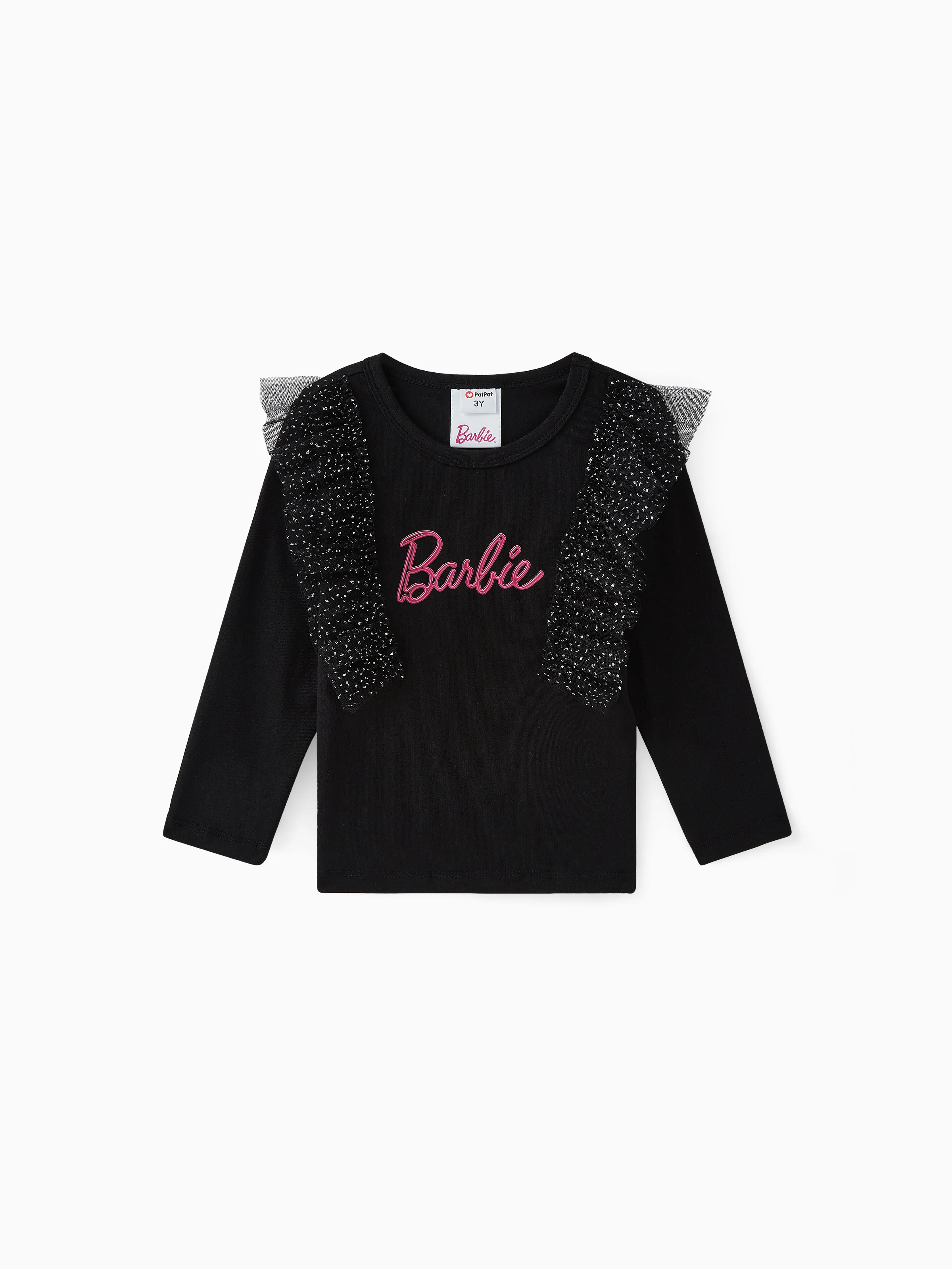 Barbie Kleinkind Mädchen Brief Print Mesh Panel Langarm-T-Shirt 