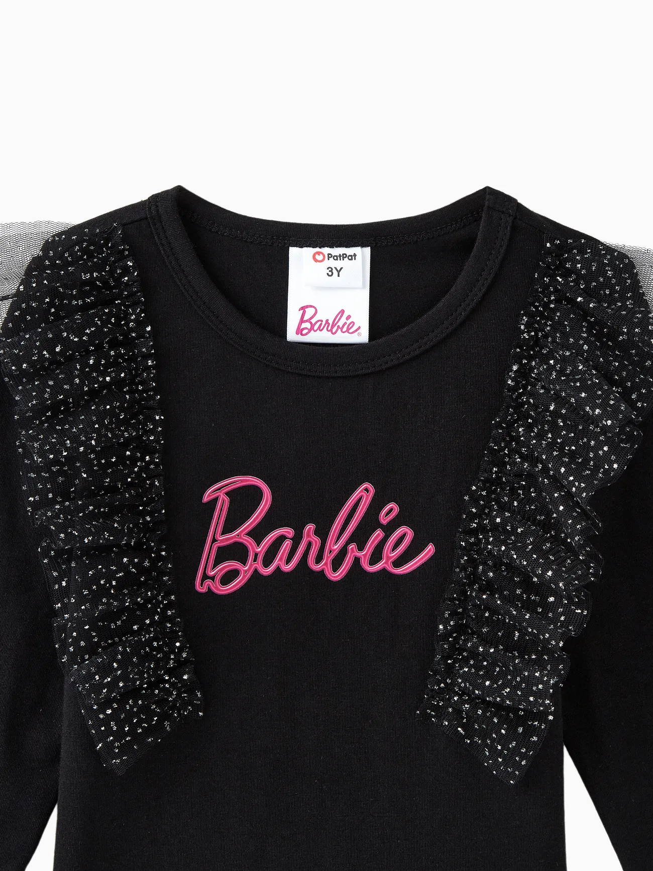 Black - Barbie Toddler Girl Letter Print Mesh Panel Long-sleeve Tee - image 4