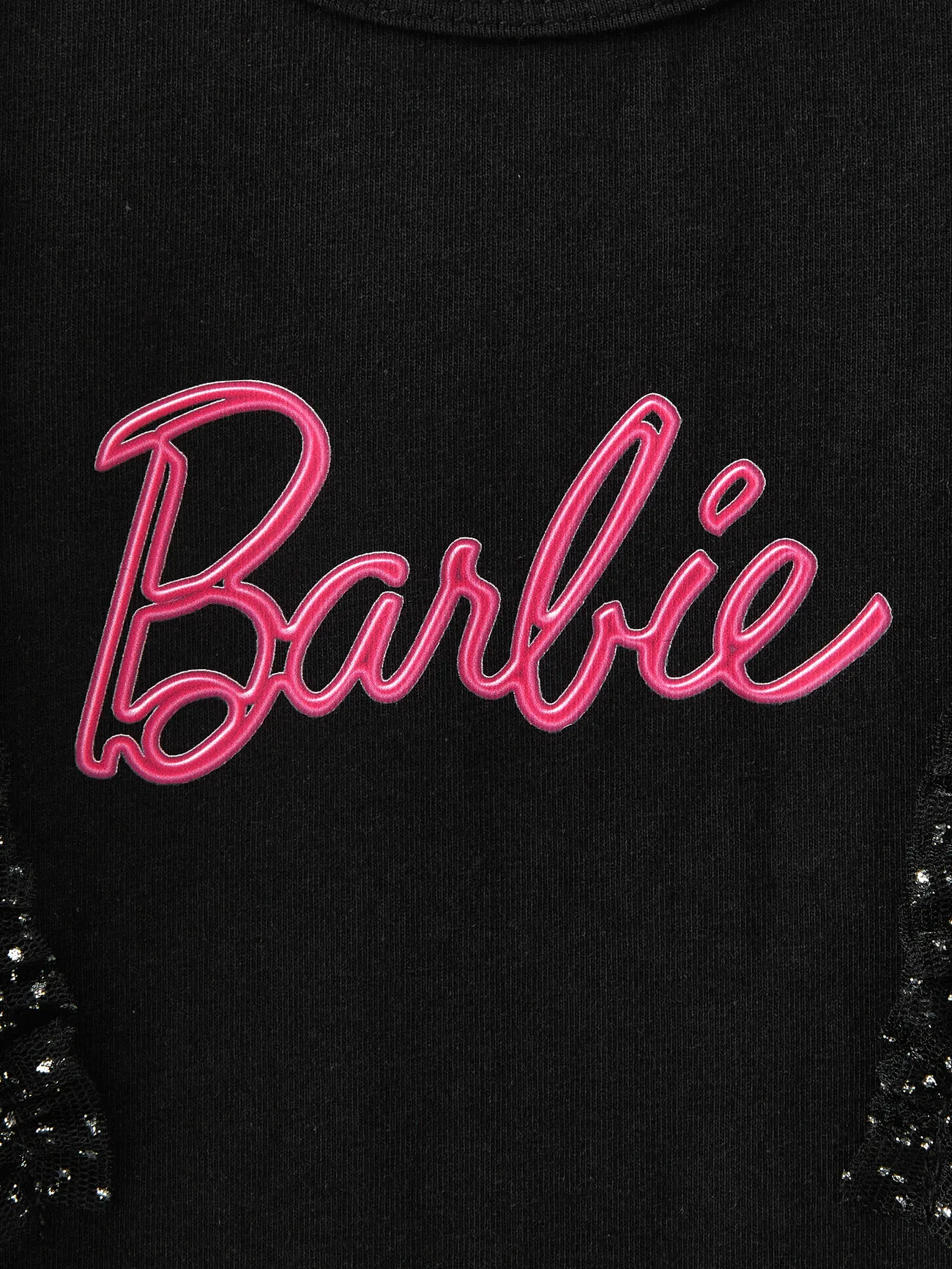 Black - Barbie Toddler Girl Letter Print Mesh Panel Long-sleeve Tee - image 3
