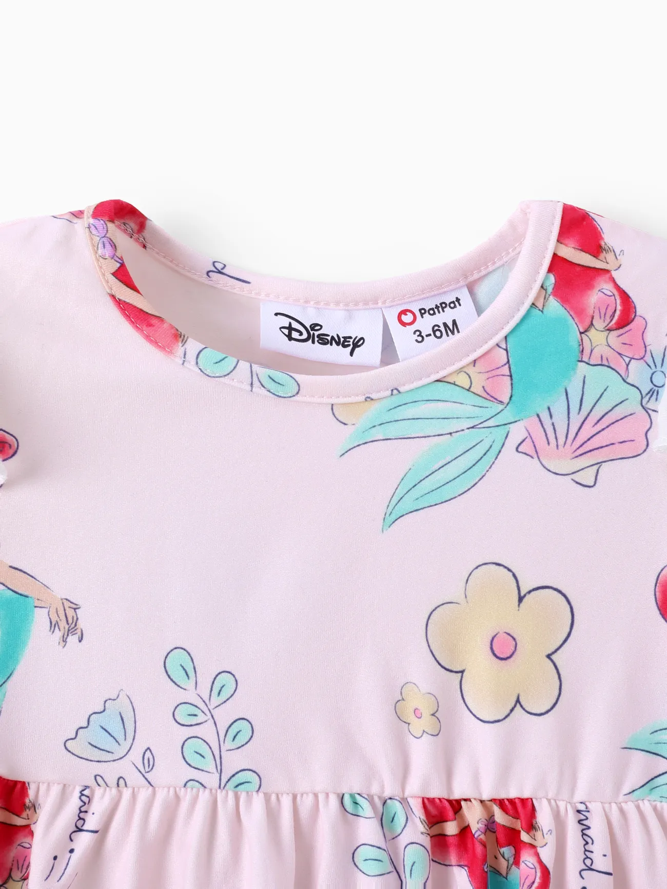 Disney Princess Baby Girl Floral & Character Print Ruffled Long-sleeve Dress  Pink big image 1