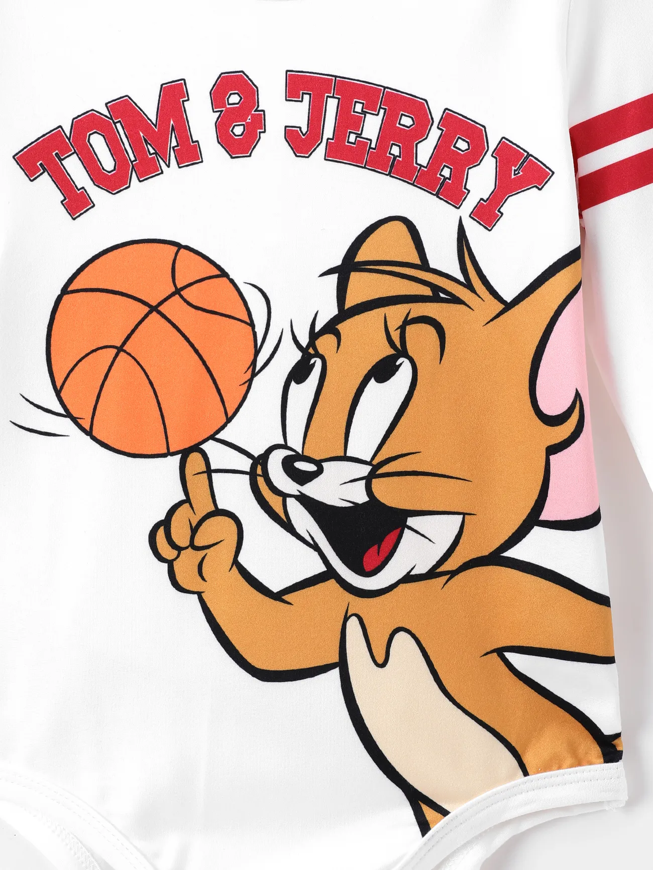 Tom and Jerry قطعة واحدة مواليد رجالي كم طويل زر شخصيات أبيض big image 1