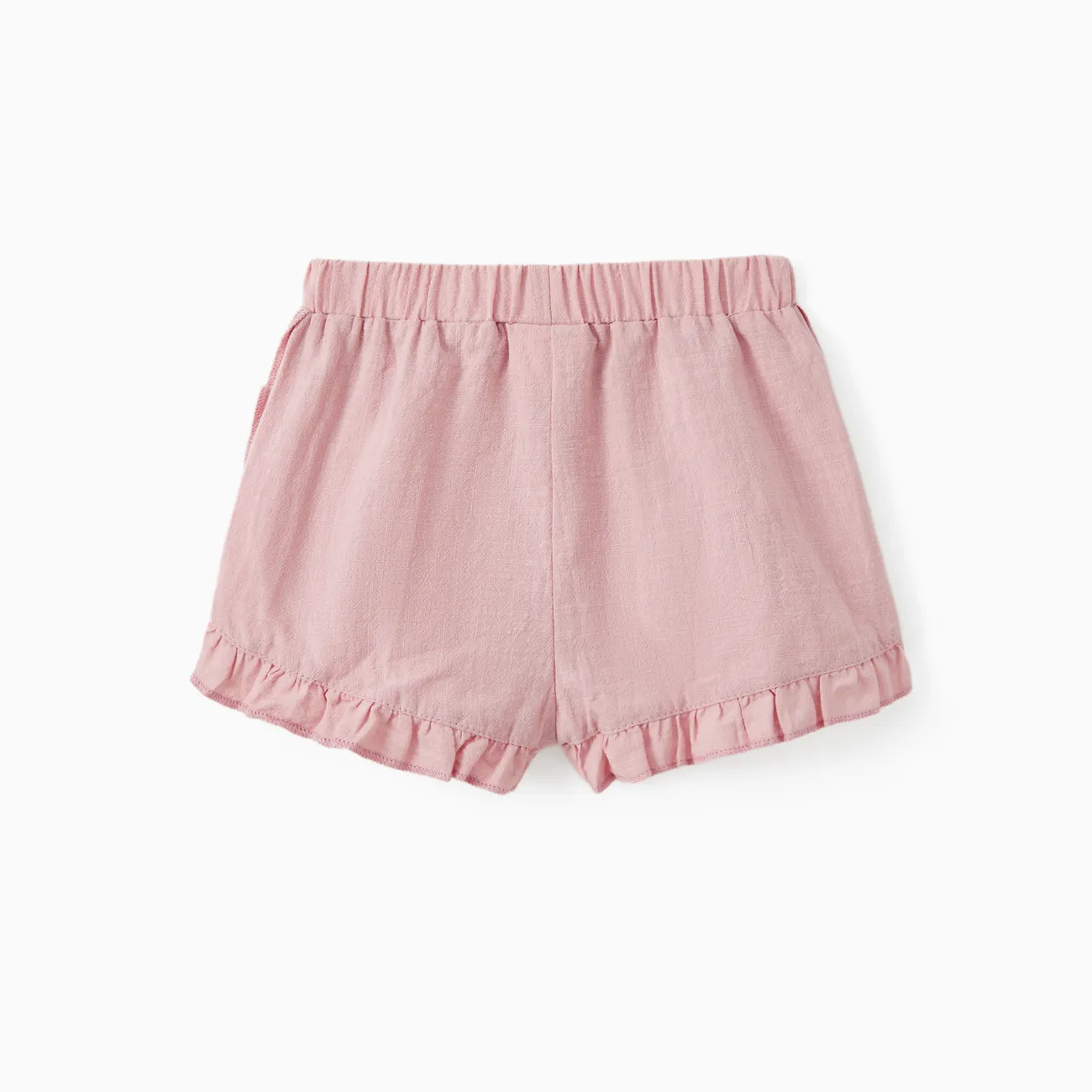 Baby Girl 100% Cotton Solid Ruffle Trim Shorts Light Pink big image 1