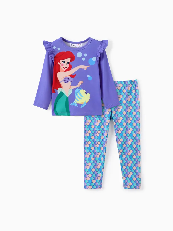 Disney Princesa Baby Girl 2pcs Personagem Print Top de manga comprida e conjunto de leggings