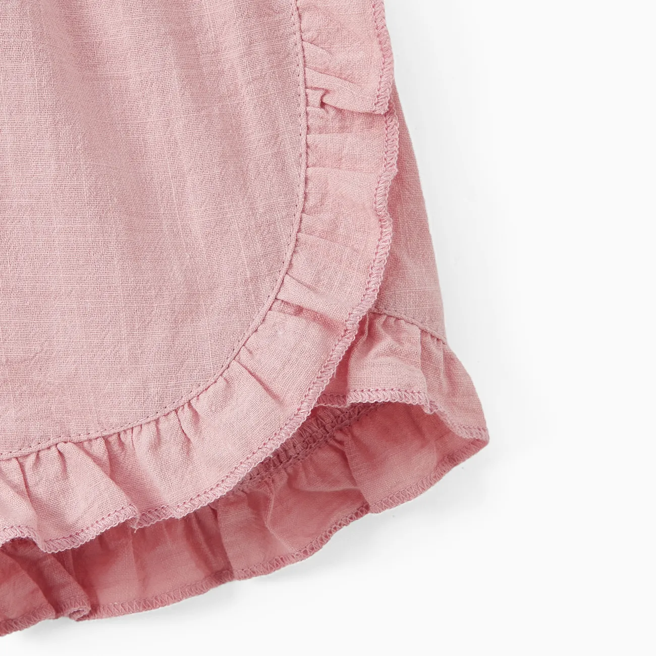 Baby Girl 100% Cotton Solid Ruffle Trim Shorts Light Pink big image 1