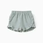 Baby Girl 100% Cotton Solid Ruffle Trim Shorts Pale Green