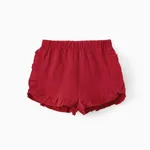 Baby Girl 100% Cotton Solid Ruffle Trim Shorts Red