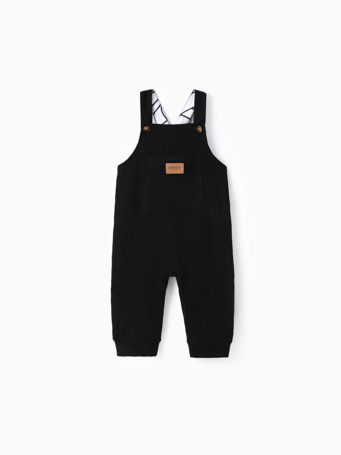 Baby Boy Waffle Letter Patched Pocket Front Overalls