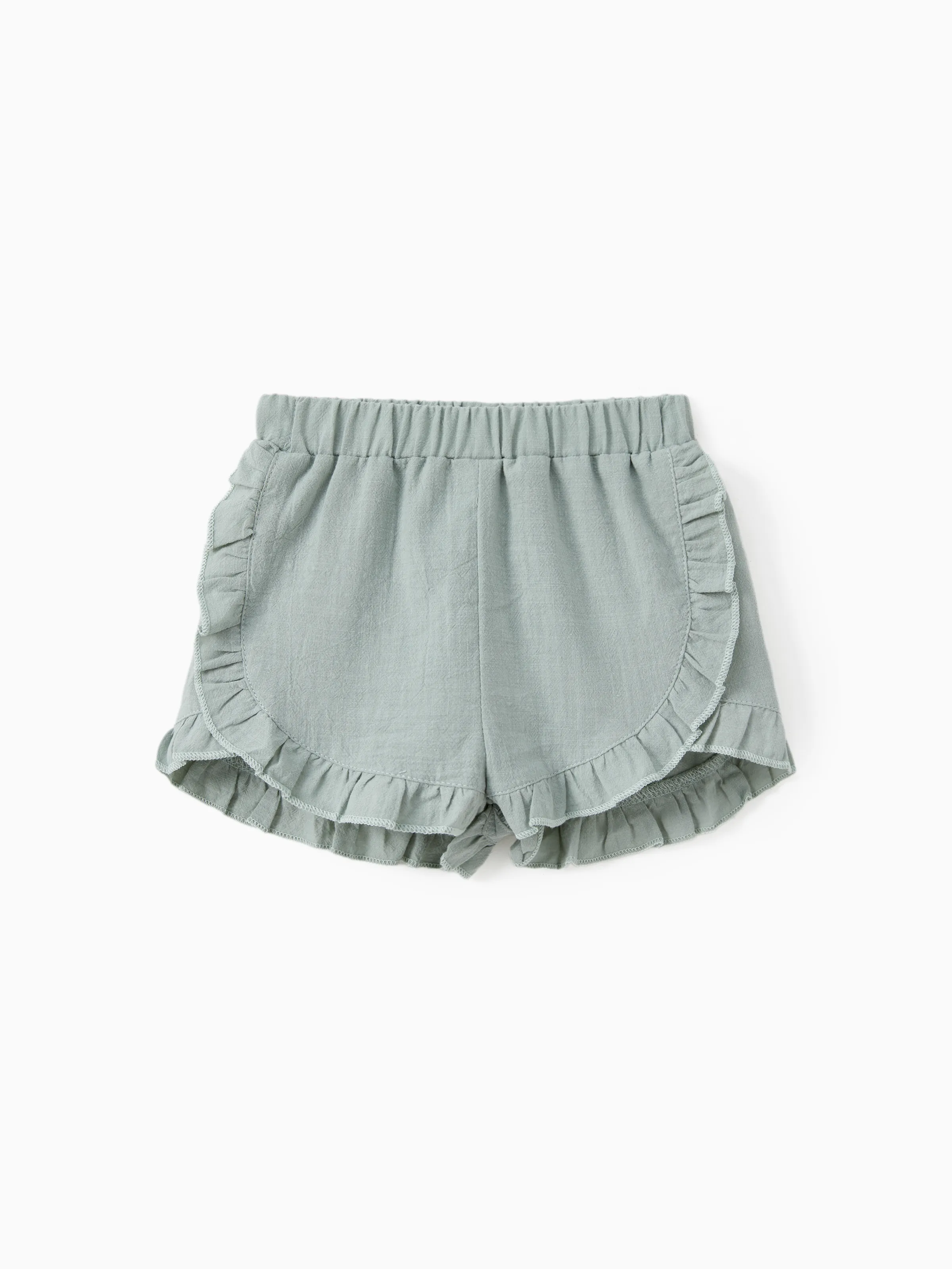 

Baby Girl 100% Cotton Solid Ruffle Trim Shorts