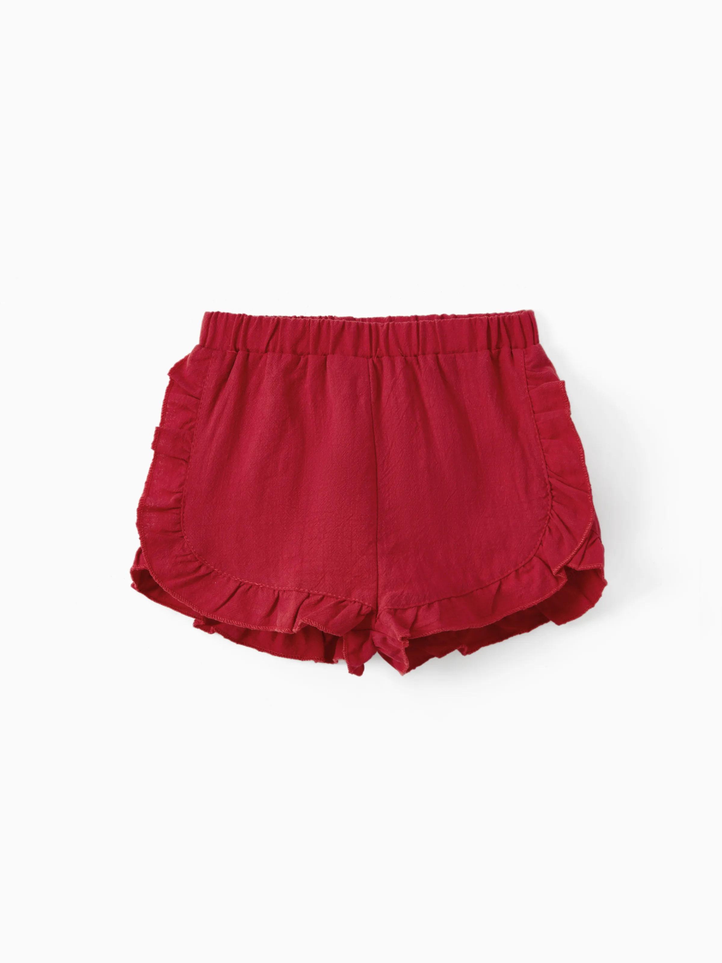 

Baby Girl 100% Cotton Solid Ruffle Trim Shorts