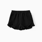 Baby Girl 100% Cotton Solid Ruffle Trim Shorts Black
