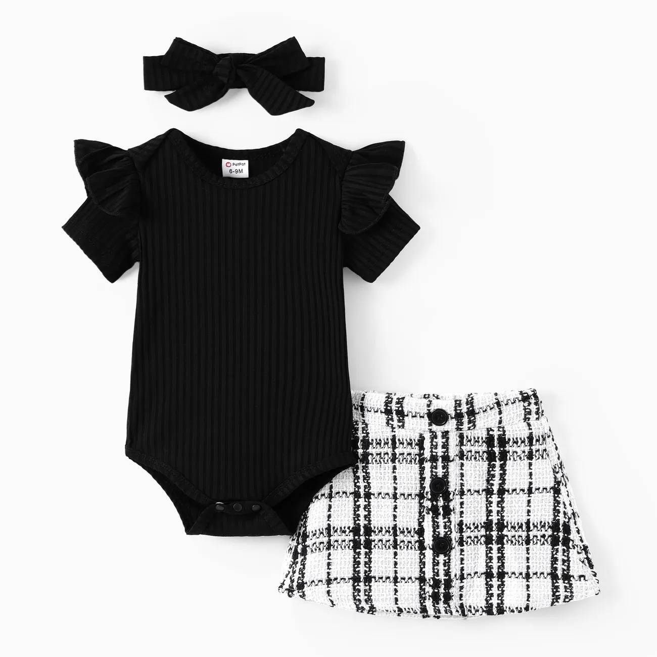 3 Stück Baby Knöpfe Klassisch Kurzärmelig Kostümrock schwarz big image 1