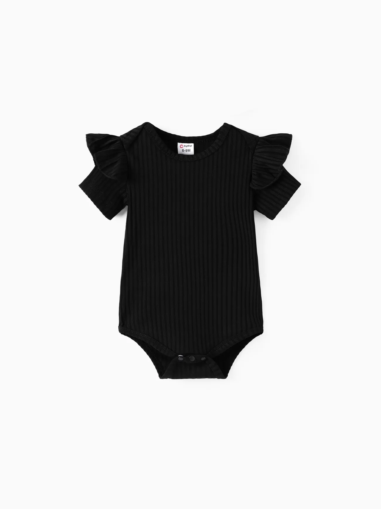 3pcs Baby Girl Black Ribbed Short-sleeve Romper and Tweed Skirt with Headband Set Black big image 1
