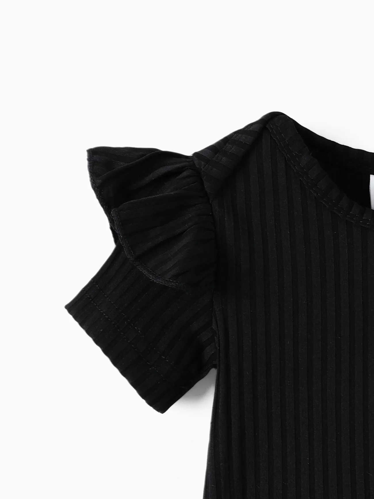 3pcs Baby Girl Black Ribbed Short-sleeve Romper and Tweed Skirt with Headband Set Black big image 1
