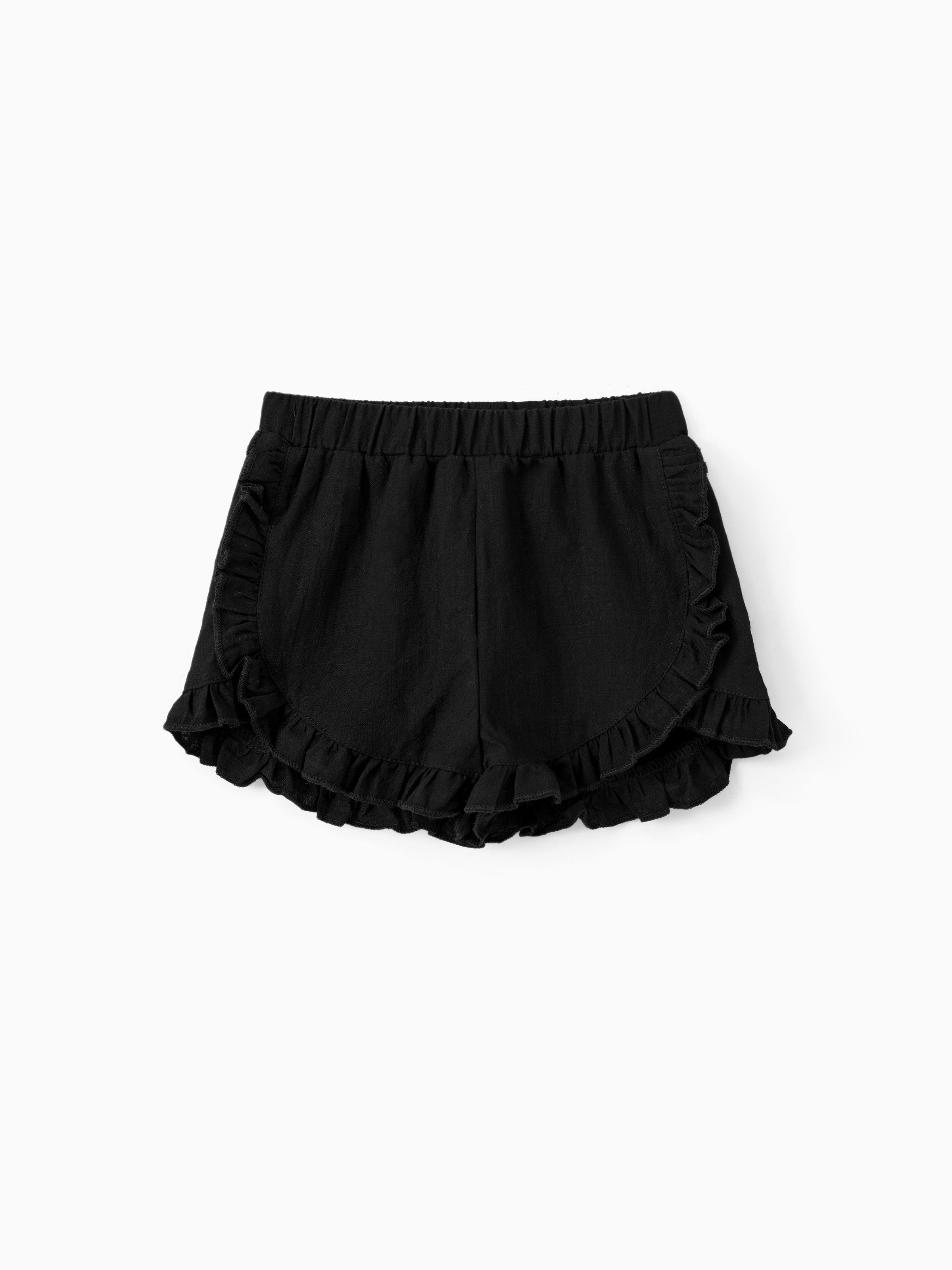 

Baby Girl 100% Cotton Solid Ruffle Trim Shorts