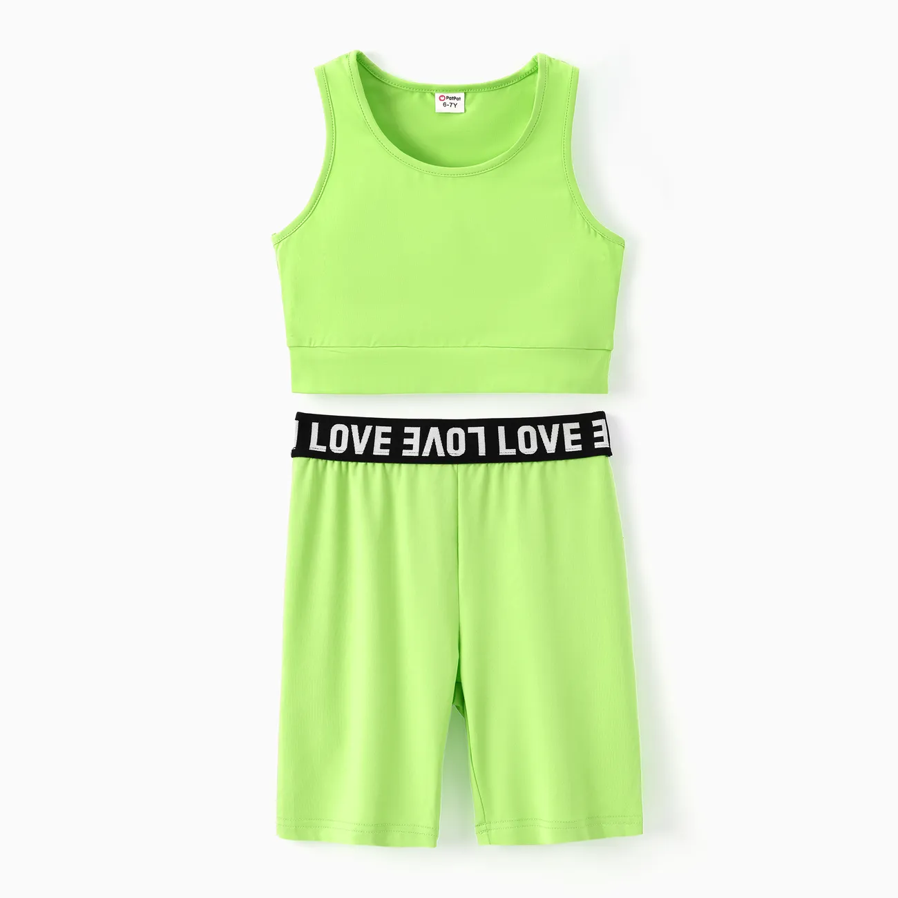 2pcs Kid Girl Solid Color Tank Top and Letter Print Shorts Sporty Set