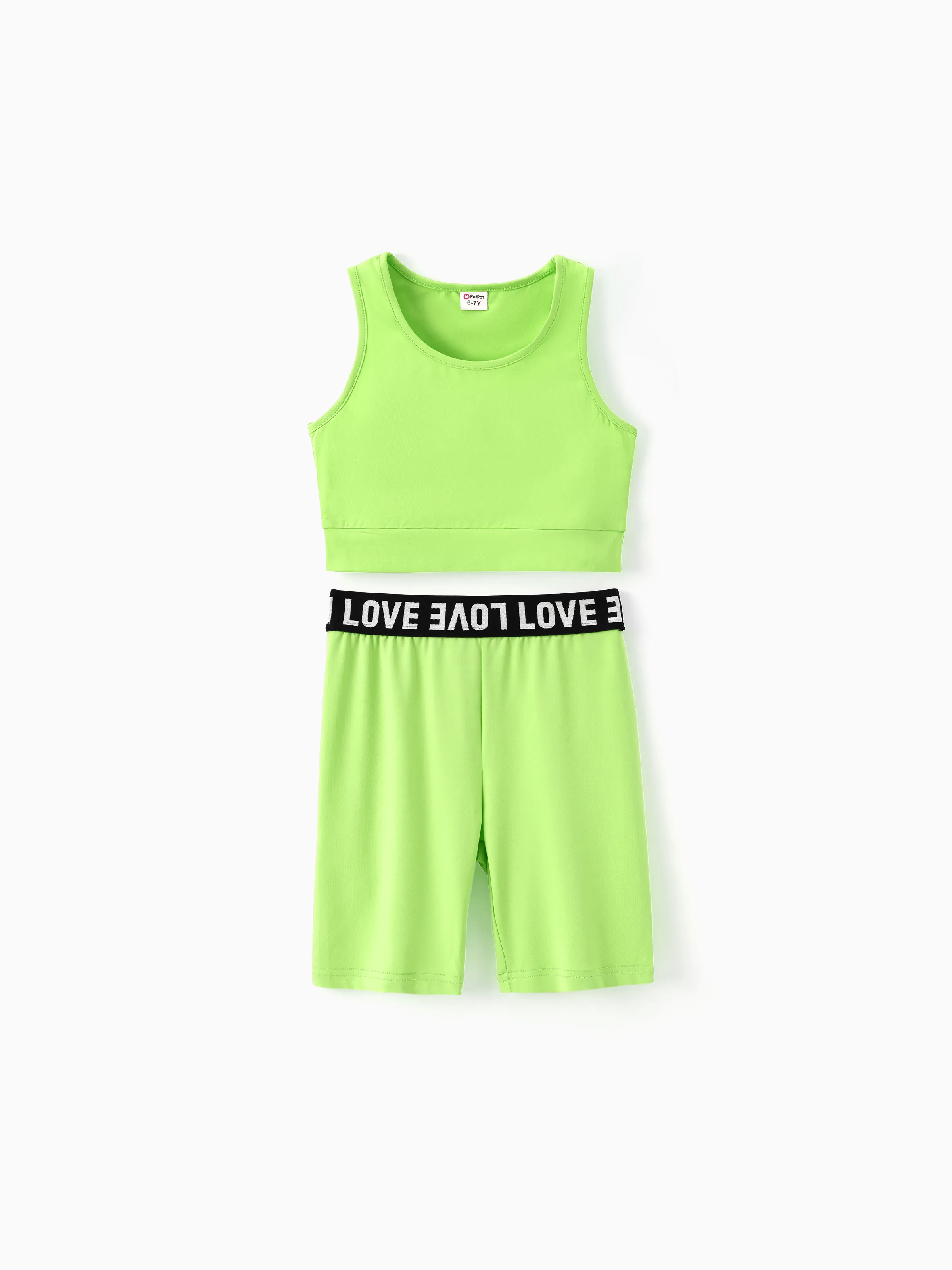 

2pcs Kid Girl Solid Color Tank Top and Letter Print Shorts Sporty Set