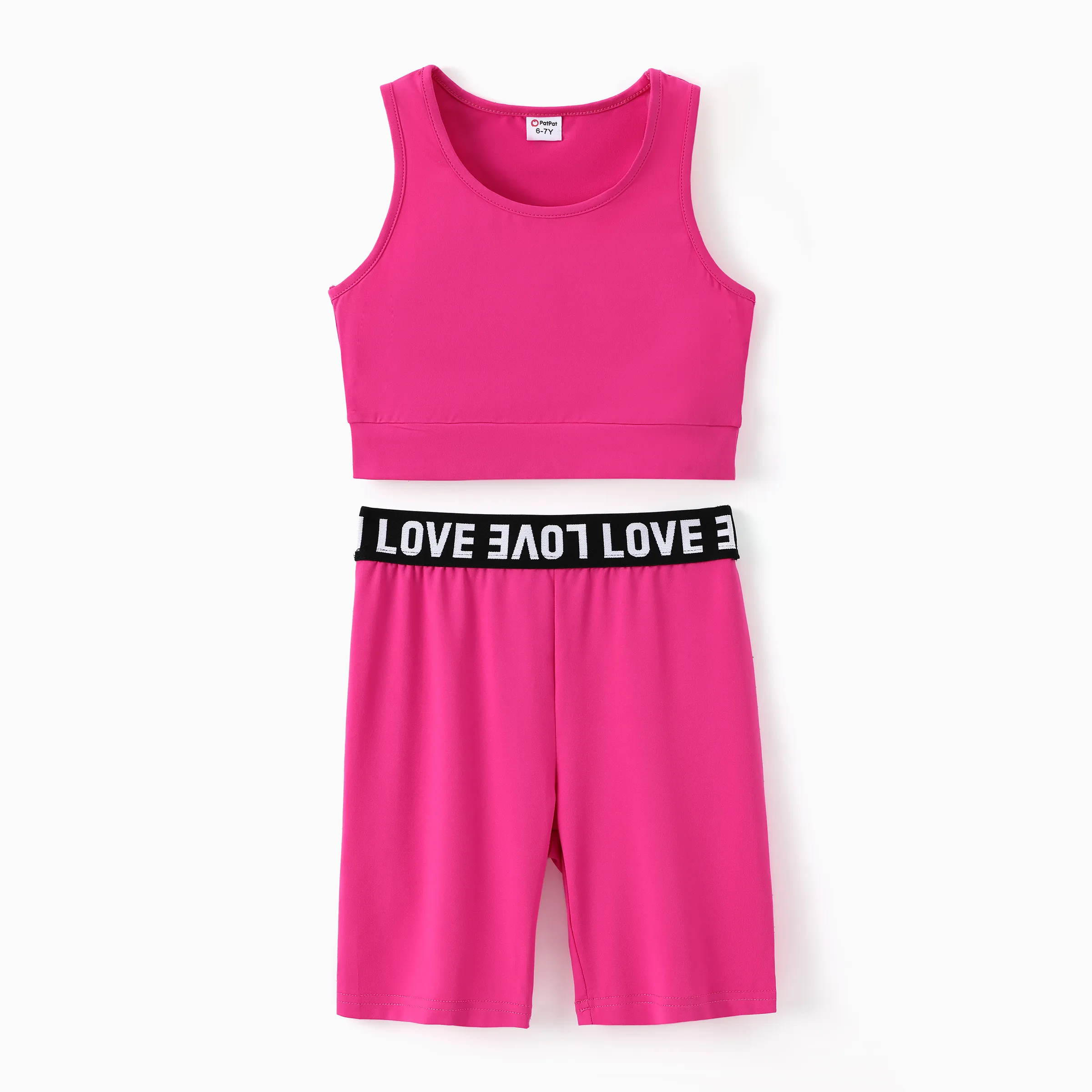 

2pcs Kid Girl Solid Color Tank Top and Letter Print Shorts Sporty Set