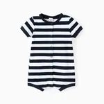 Baby Boy Print/Striped Short-sleeve Snap Romper Blueblackwhite