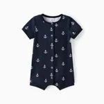 Baby Boy Print/Striped Short-sleeve Snap Romper DeepSapphireBlue