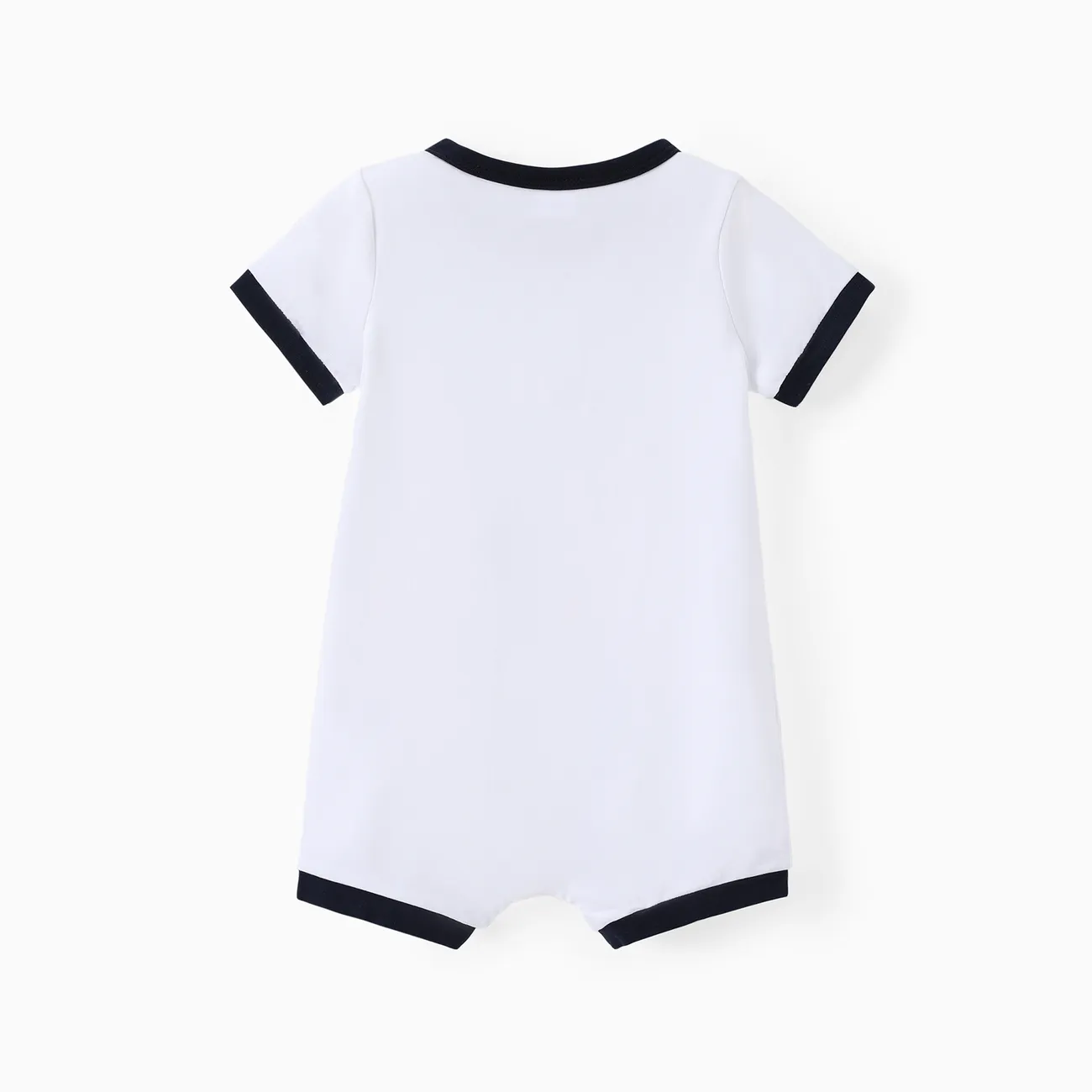 Baby Boy Print/Striped Short-sleeve Snap Romper White big image 1
