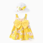 Little Daisy 2pc Dress Set for Baby Girls - Soft Lightweight  Cotton-Linen Fabric, Back Bowknot Design Yellow