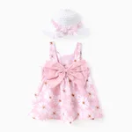 Little Daisy 2pc Dress Set for Baby Girls - Soft Lightweight  Cotton-Linen Fabric, Back Bowknot Design Pink