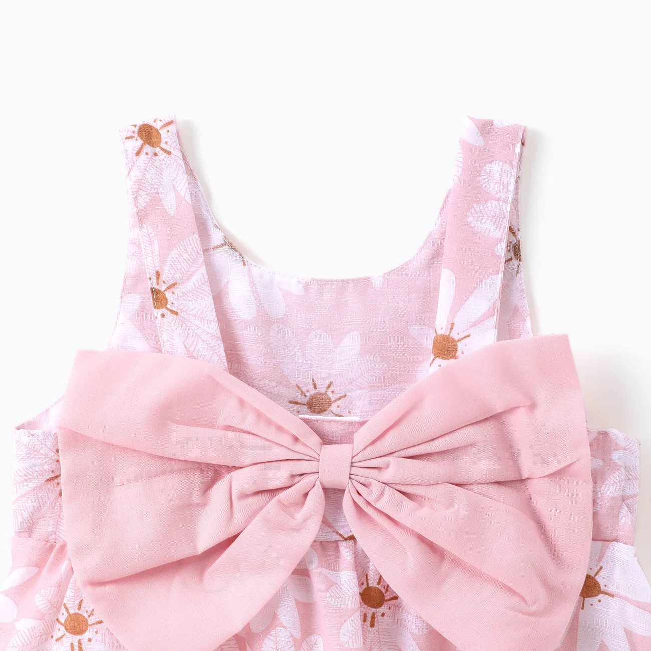 Little Daisy 2pc Dress Set for Baby Girls - Soft Lightweight  Cotton-Linen Fabric, Back Bowknot Design Pink big image 1
