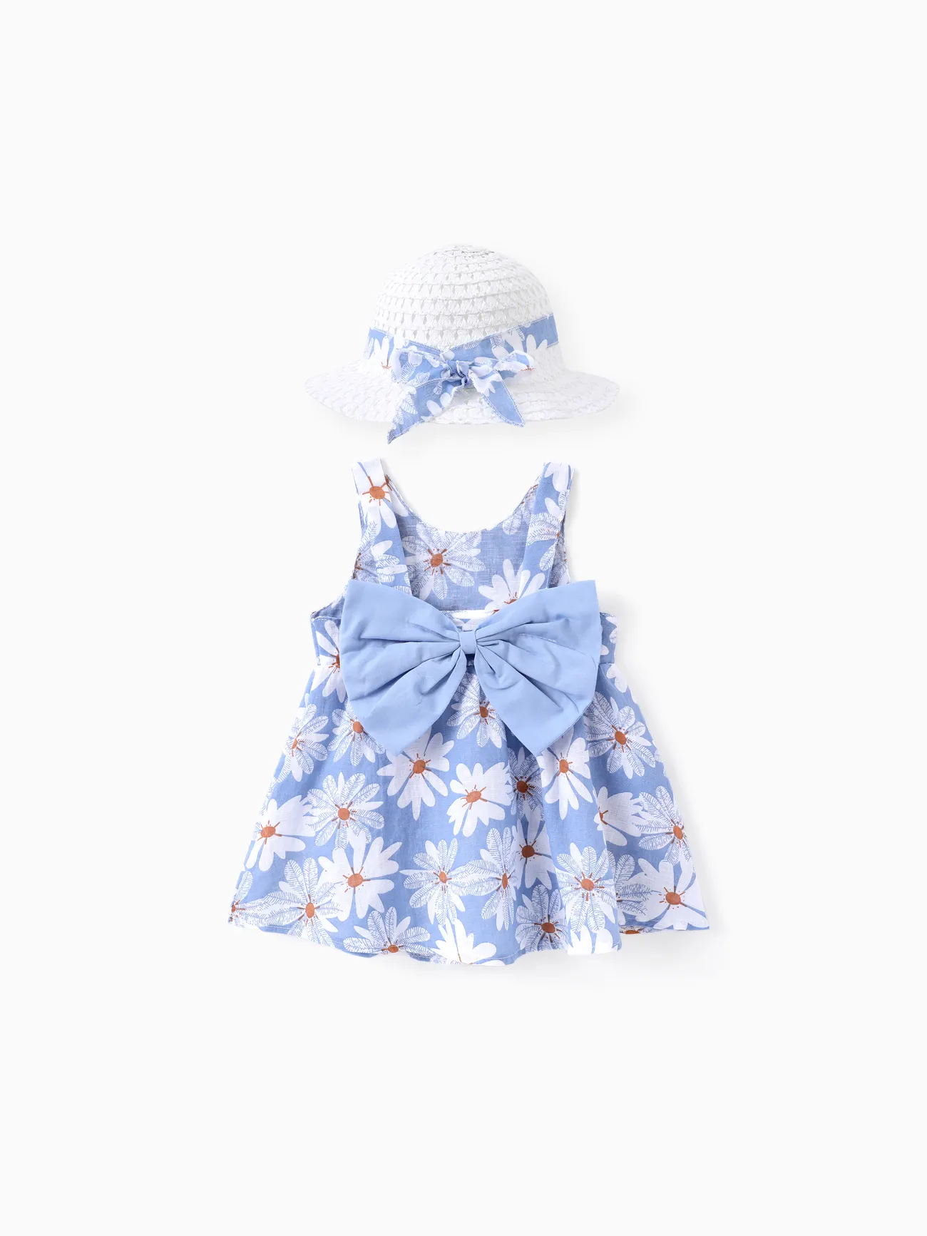 2pcs Baby Girl Little Daisy Bowknot Dress Set Blue big image 1