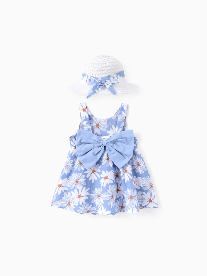2pcs Baby Girl Little Daisy Bowknot Dress Set