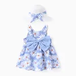 مجموعة فستان Little Daisy 2 قطعة للفتيات الرضع - نسيج قطني كتان خفيف الوزن ناعم ، تصميم عقدة خلفية أزرق