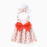 Little Daisy 2pc Dress Set for Baby Girls - Soft Lightweight  Cotton-Linen Fabric, Back Bowknot Design Orange