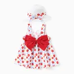 مجموعة فستان Little Daisy 2 قطعة للفتيات الرضع - نسيج قطني كتان خفيف الوزن ناعم ، تصميم عقدة خلفية أحمر