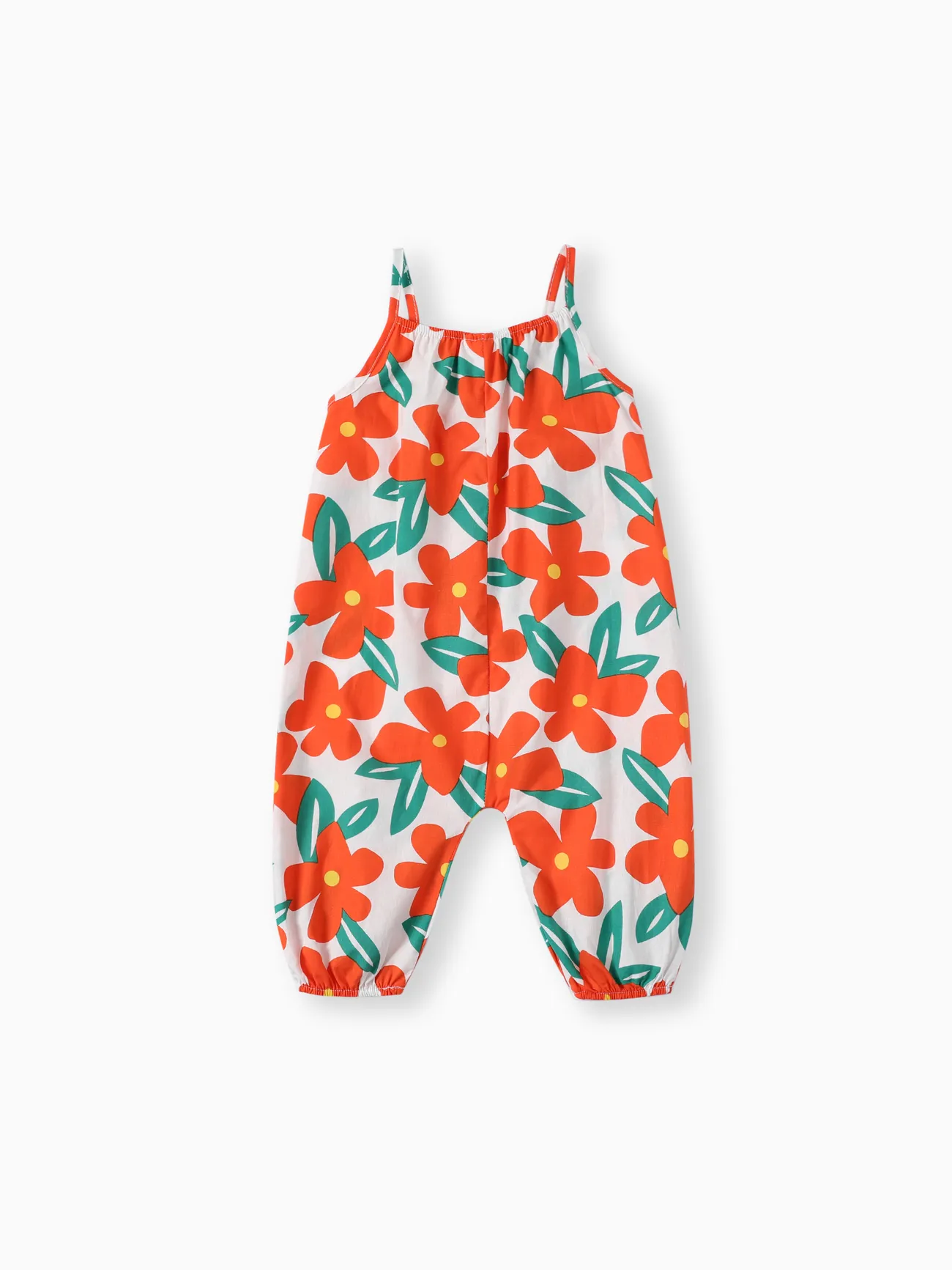 100% Cotton Baby Girl All Over Floral Print Cami Jumpsuit Orange big image 1