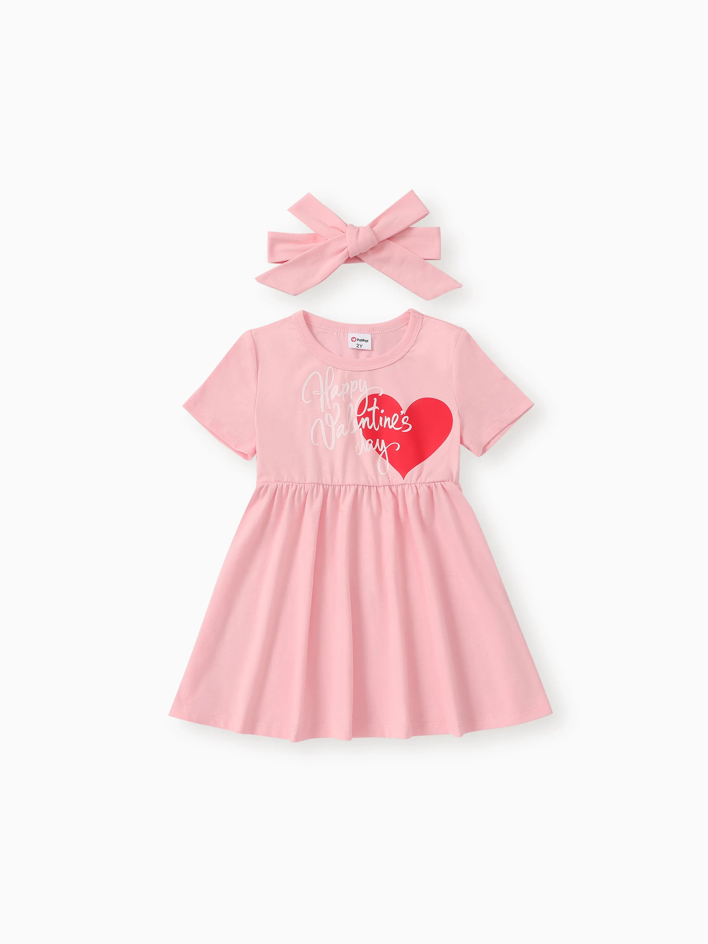 

Toddler Girl Valentine's Day 2pcs Heart-shaped Dress with Headband