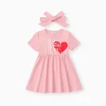 Toddler Girl Valentine's Day 2pcs Heart-shaped Dress with Headband Pink