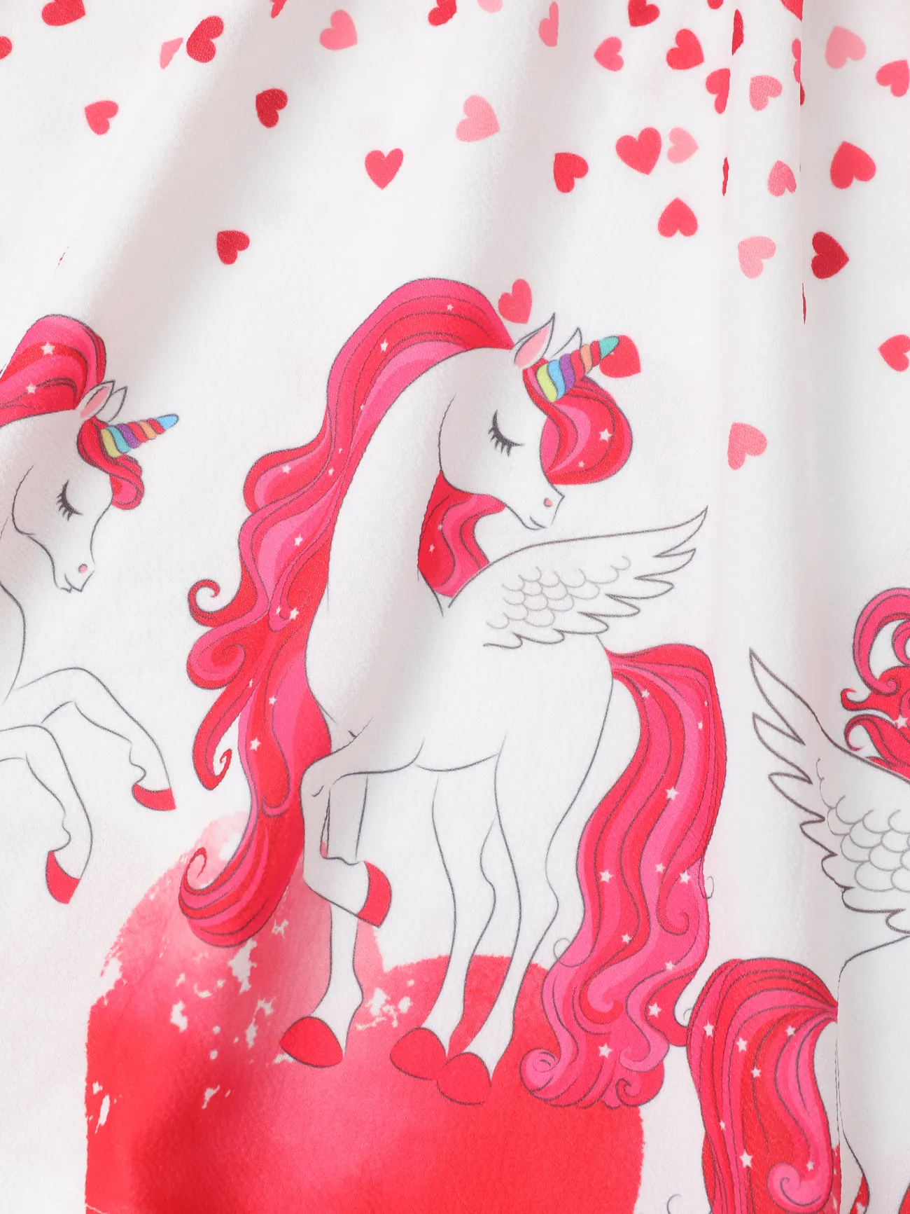 Kid Girl Valentine's Day 2pcs Unicorn Print Flutter Sleeve Dress with Headband REDWHITE big image 1