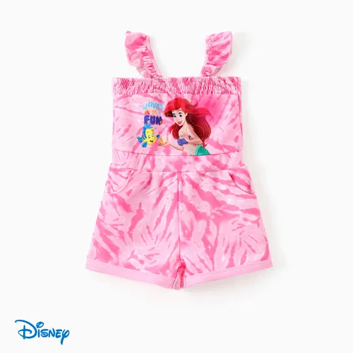 迪士尼公主蹣跚學步的女孩愛麗兒/莫阿娜/長髮公主 1 件紮染角色印花飄袖連身褲