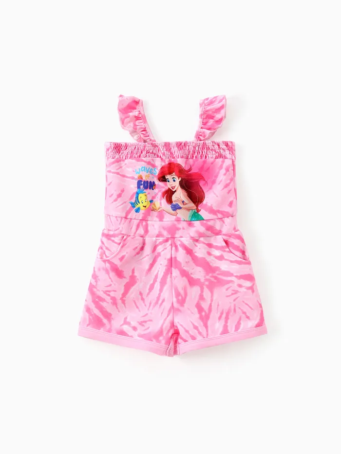 Disney Princess Toddler Girls Ariel/Moana/Rapunzel 1pc Tie-dye Character Print Flutter-sleeve Jumpsuit