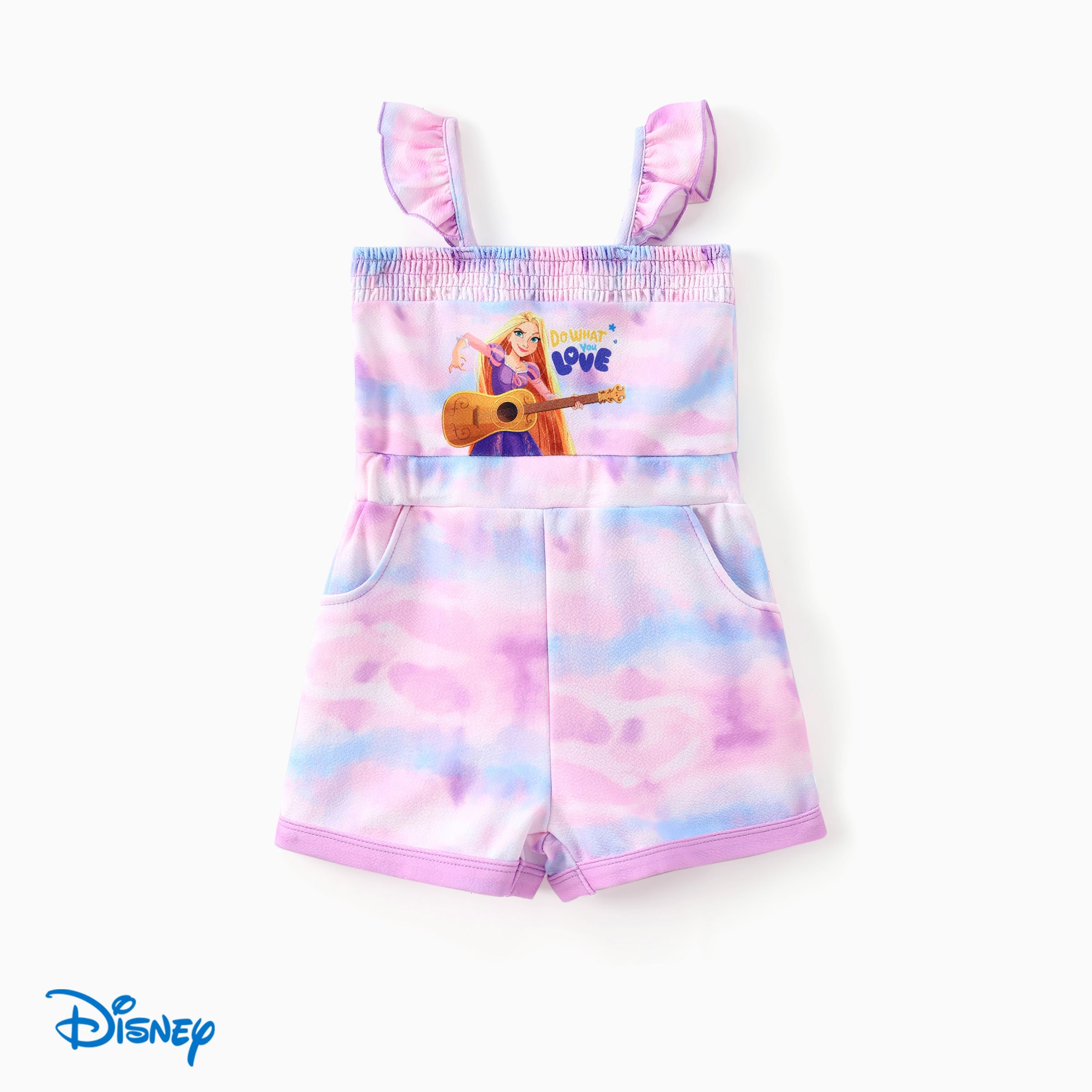 

Disney Princess Toddler Girls Ariel/Moana/Rapunzel 1pc Tie-dye Character Print Flutter-sleeve Jumpsuit