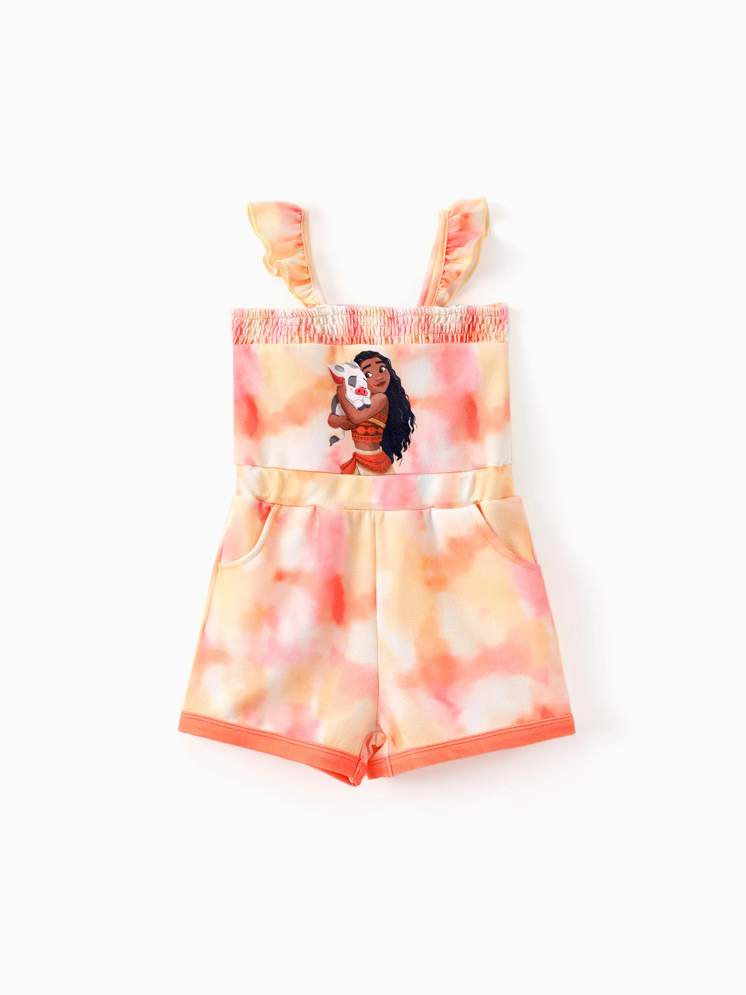 

Disney Princess Toddler Girls Ariel/Moana/Rapunzel 1pc Tie-dye Character Print Flutter-sleeve Jumpsuit