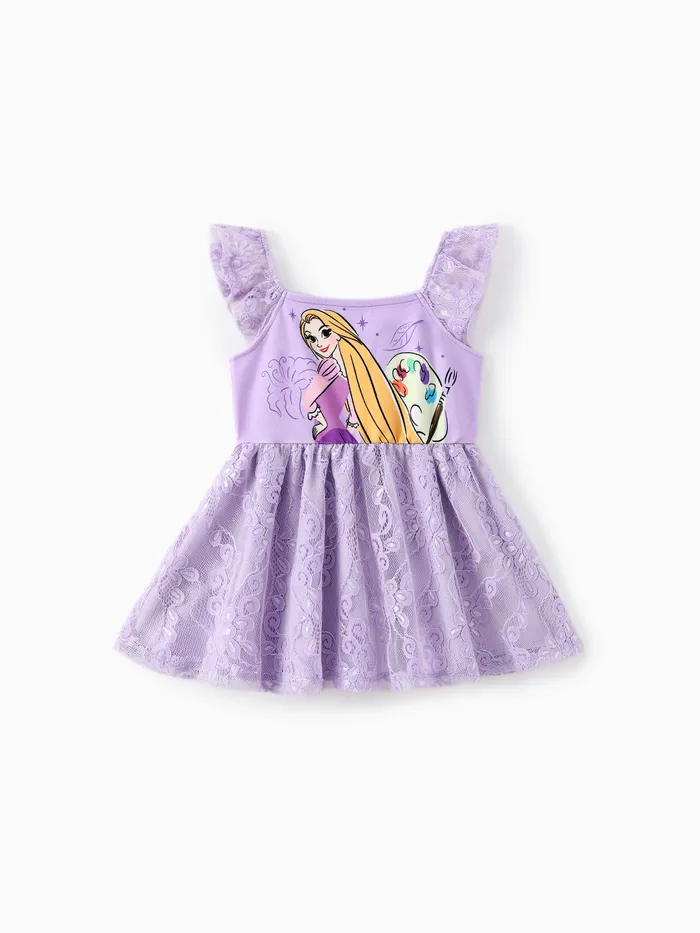 Disney Princess Toddler Girls 1pc Floral Print Lace Flutter-sleeve Dress